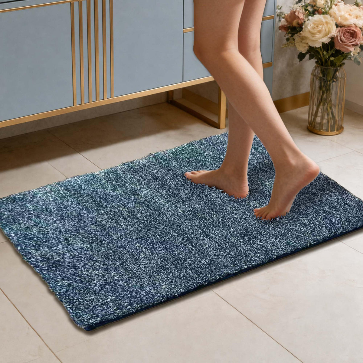 VOOVA & MOVAS Striped Bathroom Rug, 24x17, Microfiber, Aqua Beige Gray