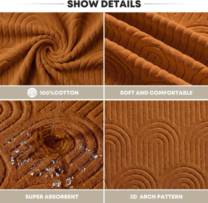 Artoid Mode 2 Pcs Caramel 3D Arched Stripes Jacquard Hand Towels for Bathroom, 100% Cotton Soft Absorbent Bathroom Decor Towels, 13.7 x 29.5 Inch