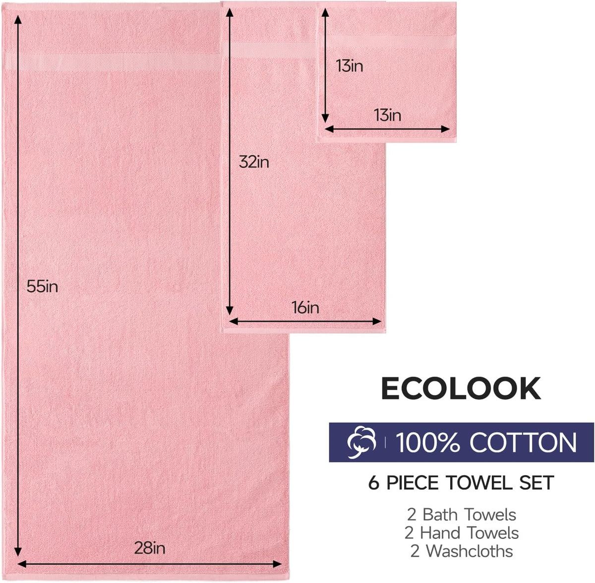 ecolook Ultra Soft 6-Piece Towel Set, 100% Cotton