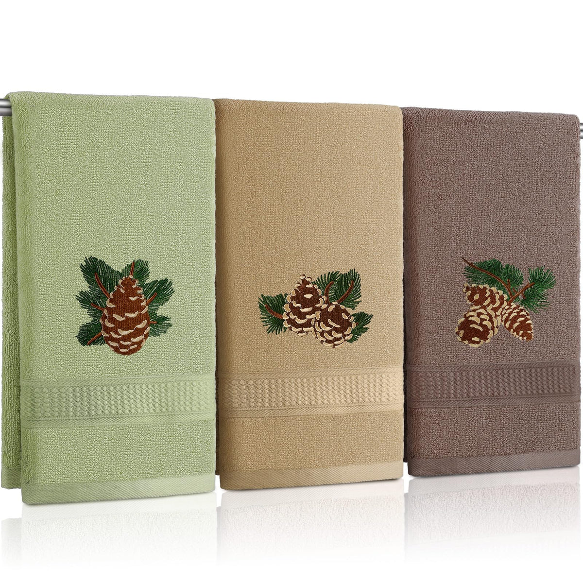 FuWeave 3 Pcs Eucalyptus Leaves Hand Towels for Bathroom Kitchen Decor
