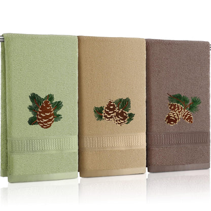 FuWeave 3 Pcs Eucalyptus Leaves Hand Towels for Bathroom Kitchen Decor