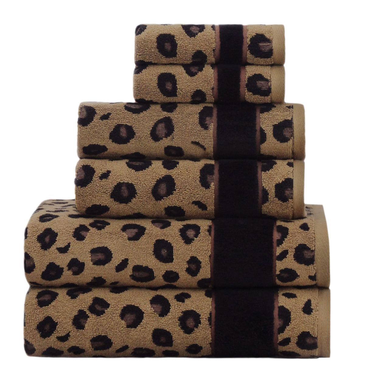COTTON CRAFT 6 Piece Towel Set - 100% Cotton Animal Print Safari Towels