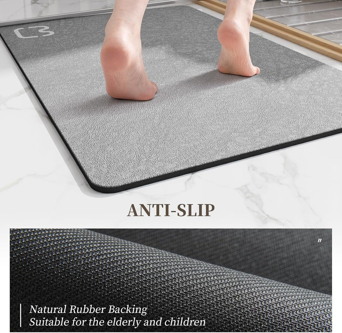 RUERYA Grey Long Bathroom Rugs Large Stone Bath Mats for Bathroom,15.7"x47"
