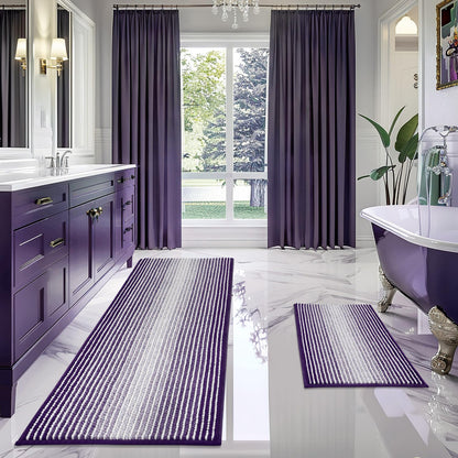 BSICPRO Bathroom Rugs Sets 2 Piece, Non Slip Striped Bath Mats, Fog Blue
