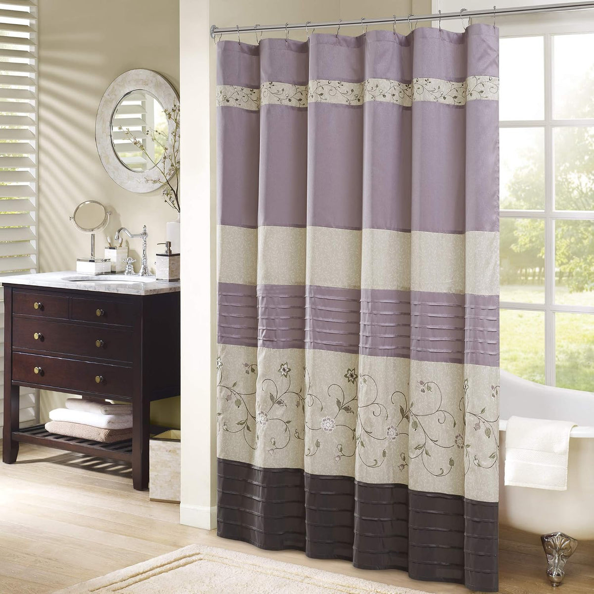 Madison Park Serene Shower Curtain for Bathroom, 72 x 72, Purple