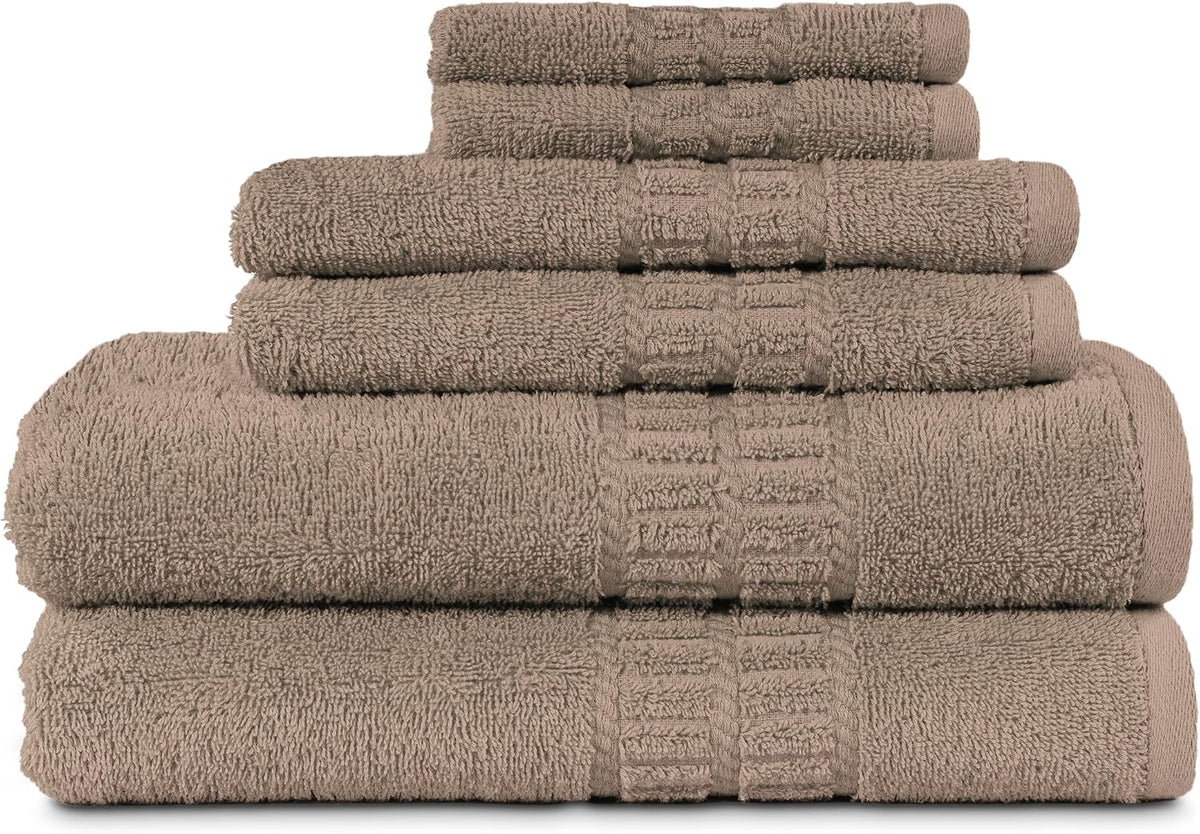 MyPillow MyTowels 6 Piece Towel Set - 100% Cotton Soft Absorbent Towels for Bathroom, 2 Bath Towels, 2 Hand Towels, 2 Washcloths [MyTowels 6-Piece Set, Khaki]