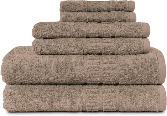 MyPillow MyTowels 6 Piece Towel Set - 100% Cotton Soft Absorbent Towels for Bathroom, 2 Bath Towels, 2 Hand Towels, 2 Washcloths [MyTowels 6-Piece Set, Khaki]