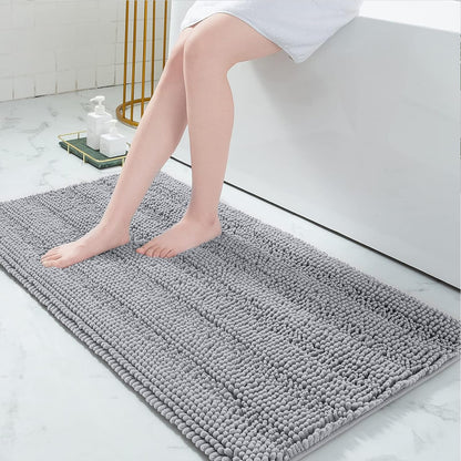 Grandaily Chenille Striped Bathroom Rugs 36x24, Extra Thick and Absorbent Bath Mats, Non-Slip Soft Plush Shaggy Shower Carpet, Machine Wash Dry, Bath Rug for Bathroom, (Large, Light Grey)