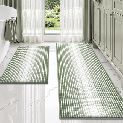 BSICPRO Bathroom Rugs Sets 2 Piece, Non Slip Striped Bath Mats, Fog Blue