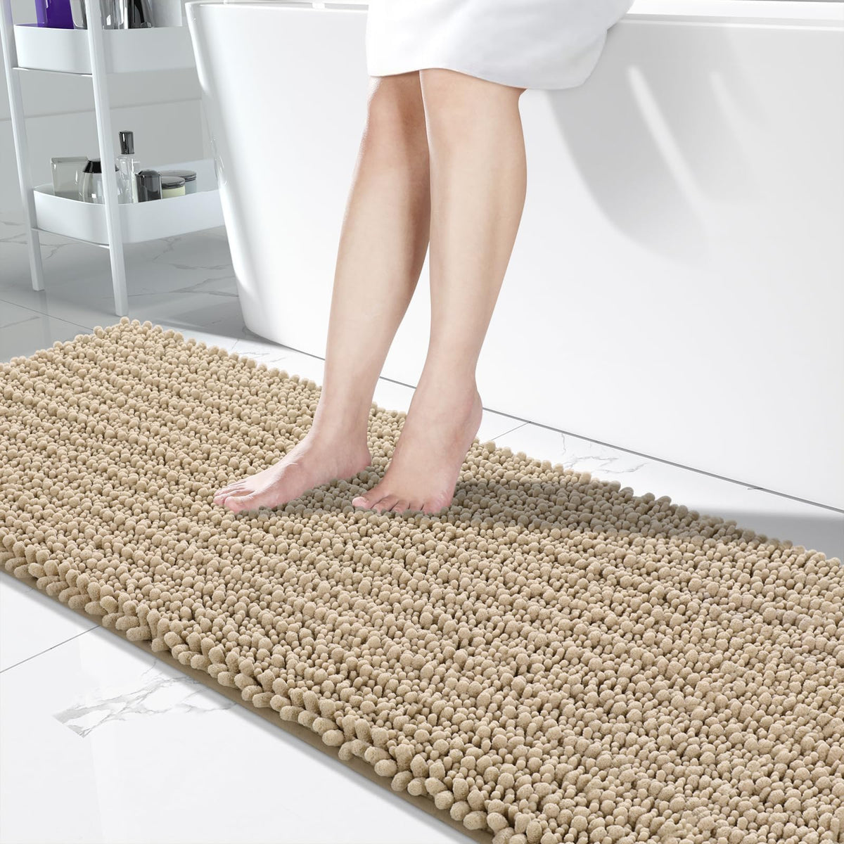 Yimobra Bathroom Rugs Non Slip Washable 32x20 Inch - Ultra Soft Absorbent Chenille Bath Mat, Quick Dry Shaggy Floor Carpet for Tub Shower, Gray Home Decor Accessories