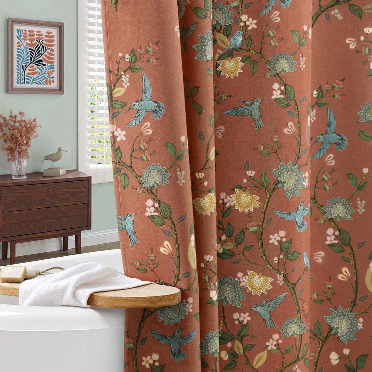 Mustard Yellow Cotton Floral Shower Curtain,Vintage Anthropologie Shower Curtains for Bathroom,72Wx72H