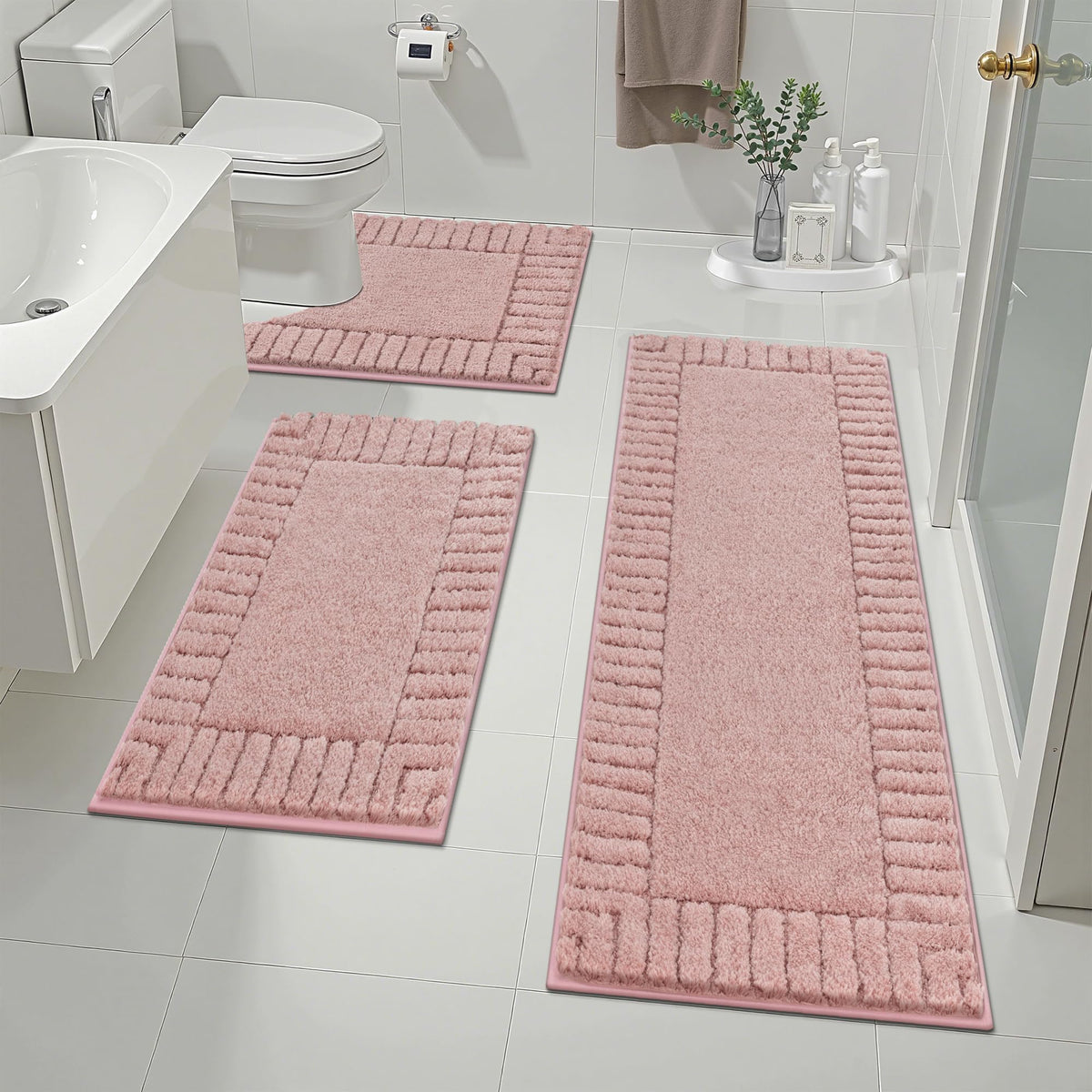 Pauwer Bathroom Rugs Sets 3 Piece, Microfiber Bath Mat Set, Dark Grey