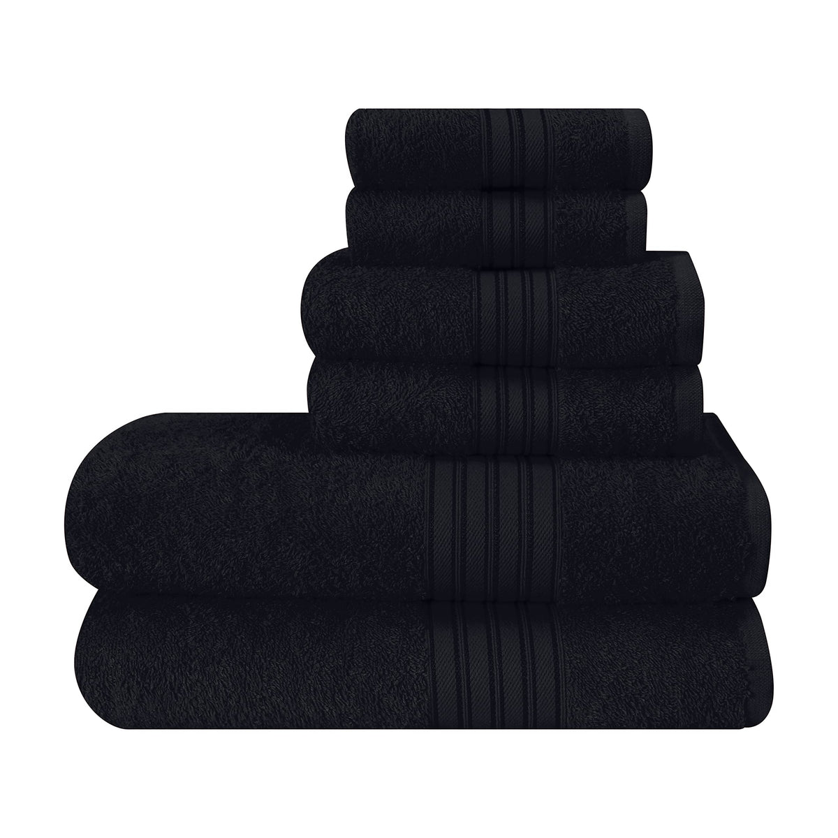 BOUTIQUO 6 Pack Cotton Towel Set, Contains 2 Bath Towels 28x55 inch, 2 Hand Towels 16x24 inch & 2 Wash Coths 12x12 inch, Ideal Everyday use, Ultra Soft Compact & Lightweight - Purple
