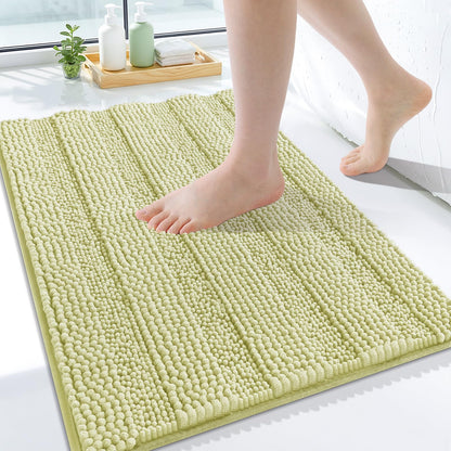 Grandaily Chenille Striped Bathroom Rugs 36x24, Extra Thick and Absorbent Bath Mats, Non-Slip Soft Plush Shaggy Shower Carpet, Machine Wash Dry, Bath Rug for Bathroom, (Large, Light Grey)
