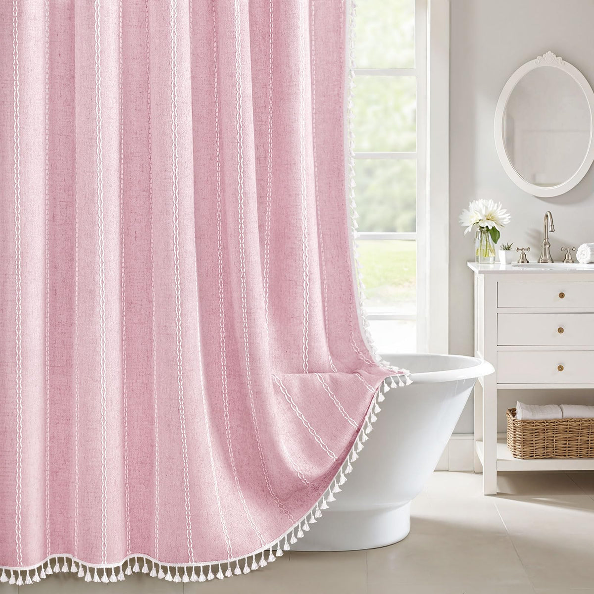 Black and White Boho Shower Curtain, 72" W X 72" L