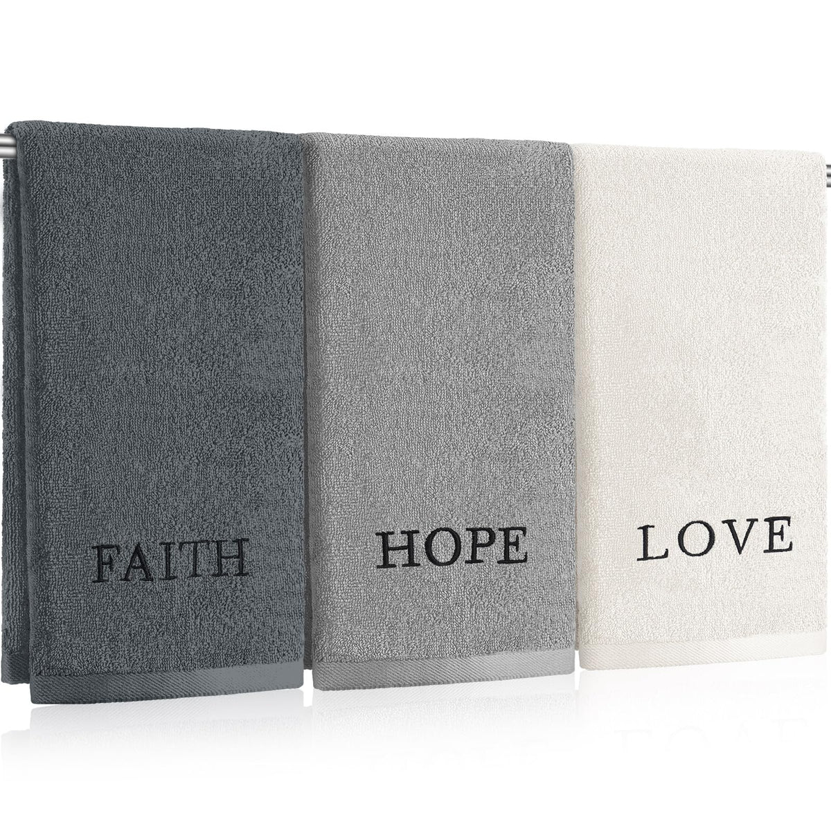 FuWeave 3 Pcs Black and White Hand Towels for Bathroom Home Love Family