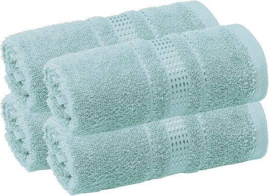 Melissa Linen Fingertip Towels 4 Pack, 100% Turkish Cotton, Small Hand Towels for Body and Face, 12 x 18 in, Soft and Absorbent, Quick Dry, Aqua Green (Light Teal/Seafoam)