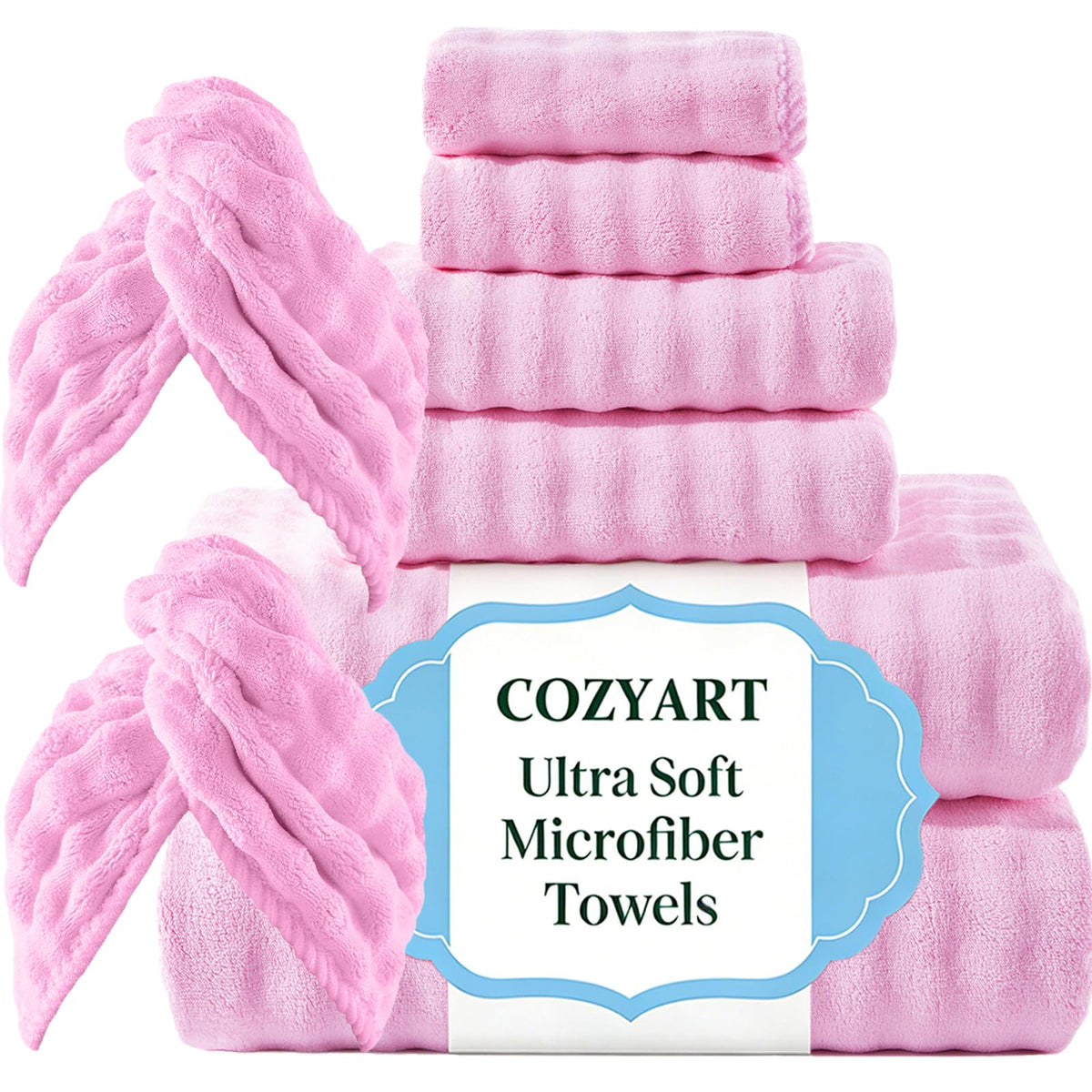 COZYART Lint Free 8 Pcs Bathroom Towels Set Ultra Soft Microfiber Orange