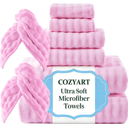 COZYART Lint Free 8 Pcs Bathroom Towels Set Ultra Soft Microfiber Orange