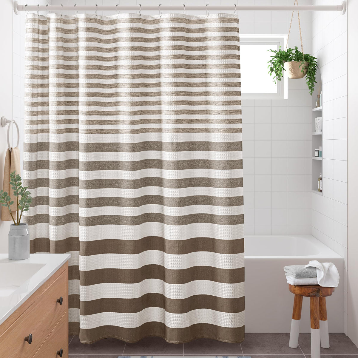 Madison Park Arbor Waffle Shower Curtain for Bathroom, 72 x 72, Beige