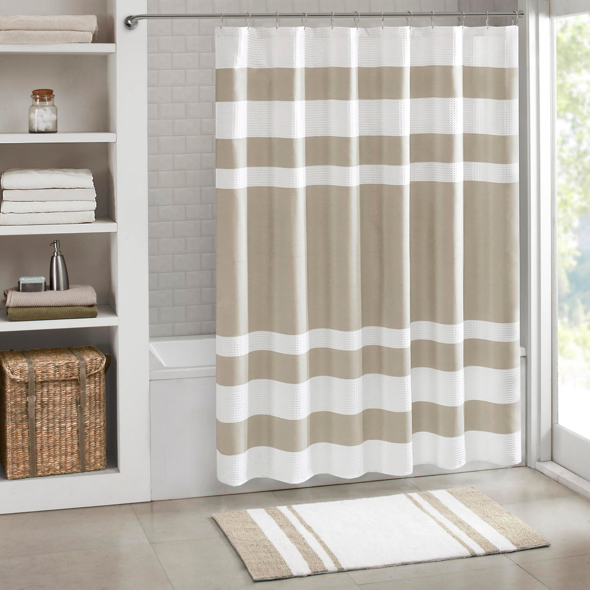 Madison Park Arbor Waffle Shower Curtain for Bathroom, 72 x 72, Beige