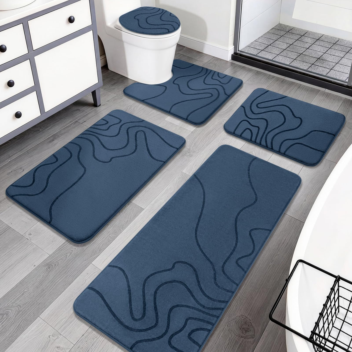 YIHOUSE Memory Foam Bathroom Rugs Sets 2 Piece, 32"x20"+24"x17", Dark Grey