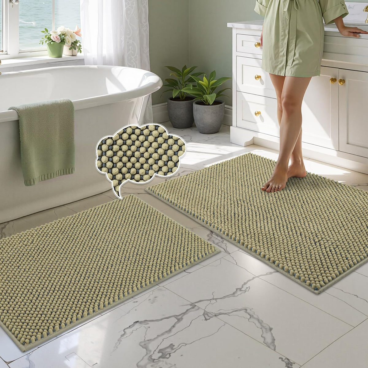 BSICPRO Bathroom Rugs Set 2 Piece, Light Blue, 20"x32" + 16"x24"