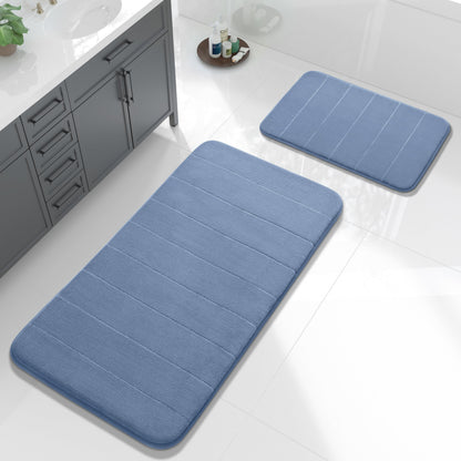Yimobra Memory Foam Bathroom Rugs Sets 2 Piece - Super Soft Absorbent Quick Dry Bath Mat Set, Machine Washable Non Slip Floor Carpet for Tub Shower & Single Sink (17x24 & 31.5x20 Inch, Black)