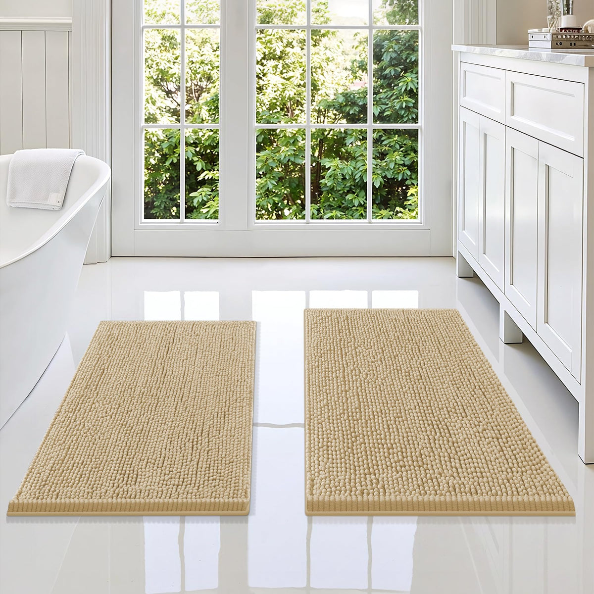 Smiry Chenille Bathroom Rugs Sets 2 Piece (30x20+24x16, Black)