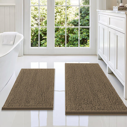 Smiry Chenille Bathroom Rugs Sets 2 Piece (30x20+24x16, Black)