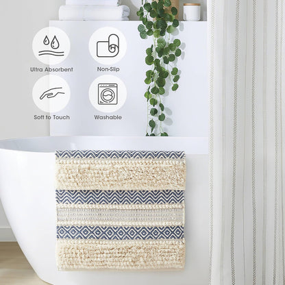 INK+IVY Asher Non-Slip Bath Rug Absorbent Quick Dry Striped, 20 x 32, Navy