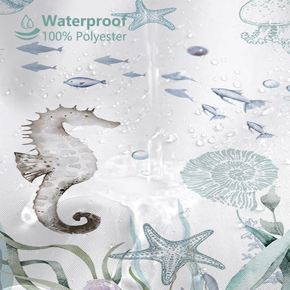 MEHOFOND Nautical Shower Curtain Coral Seashell Beach Shower Curtains for Bathroom Decor Under The Sea Themed Bathroom Shower Washable Durable Fabric Shower Curtains 72x72 in