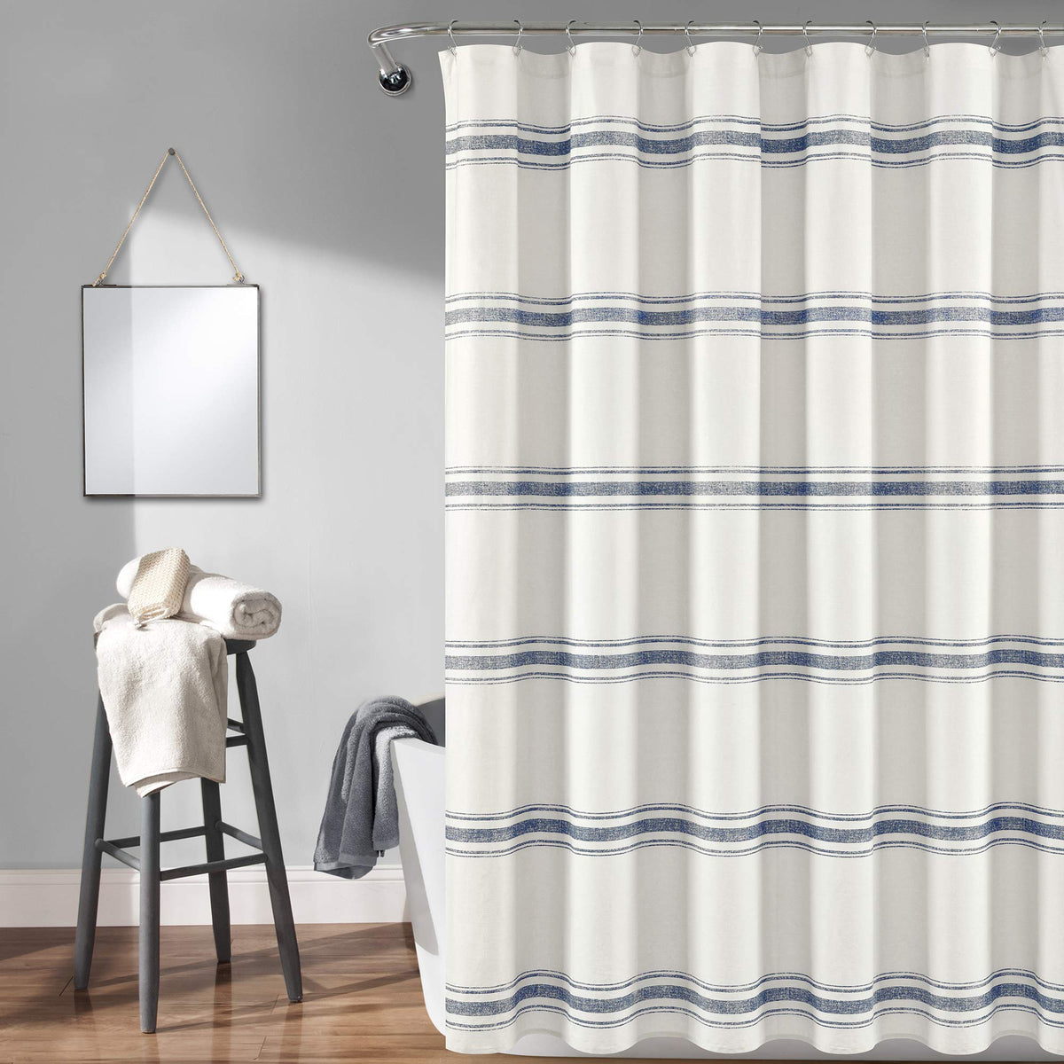 Lush Decor Farmhouse Stripe Cotton Shower Curtain, 72" W x 72" L, Red - Striped Bathroom Curtain - Fabric Shower Curtains - Farmhouse Bathroom Decor
