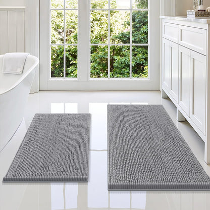 Smiry Chenille Bathroom Rugs Sets 2 Piece (30x20+24x16, Black)
