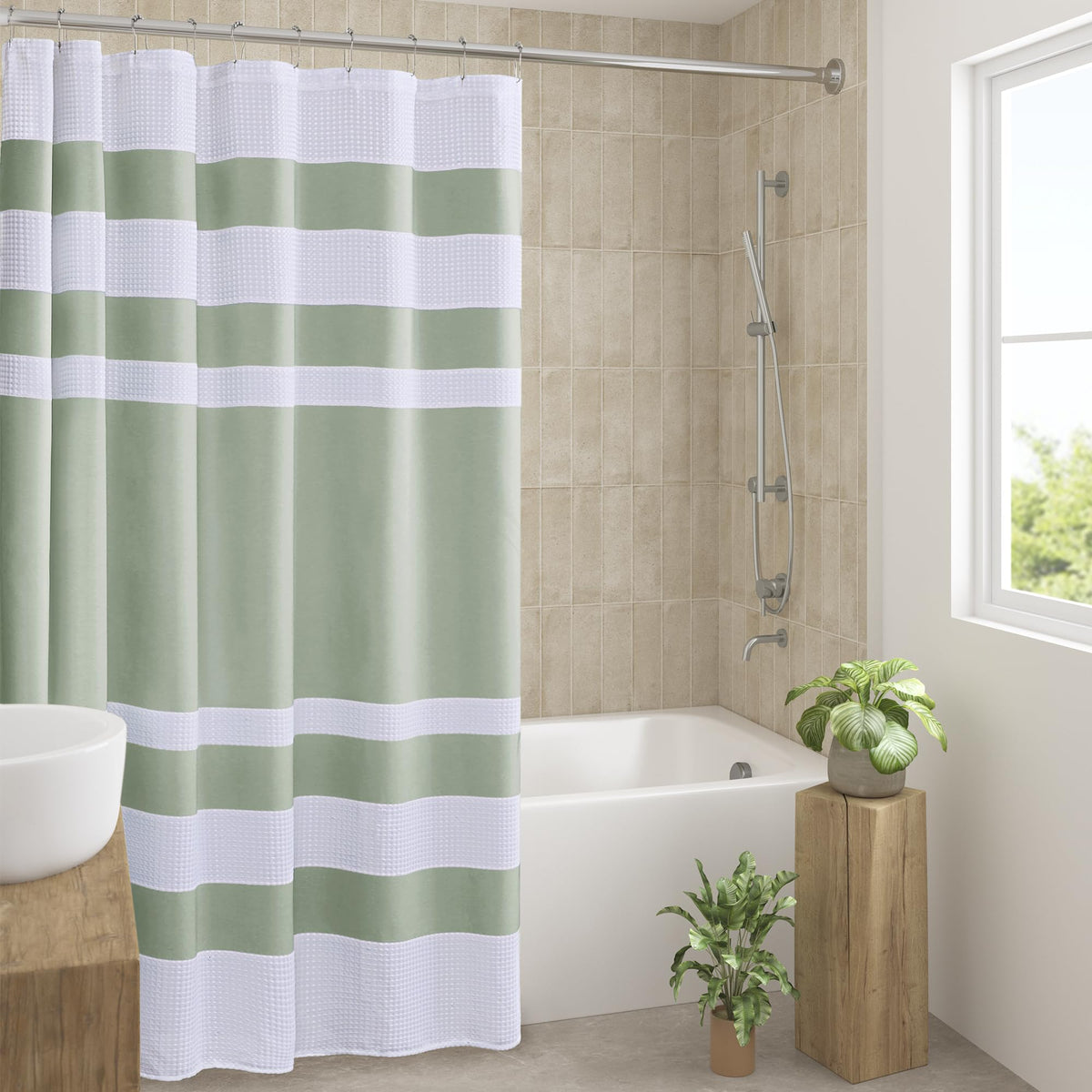 Madison Park Arbor Waffle Shower Curtain for Bathroom, 72 x 72, Beige