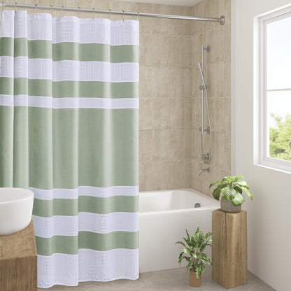 Madison Park Arbor Waffle Shower Curtain for Bathroom, 72 x 72, Beige