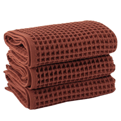PÜSKÜL Natural 100% Turkish Cotton Waffle Hand and Kitchen Towels Set of 3