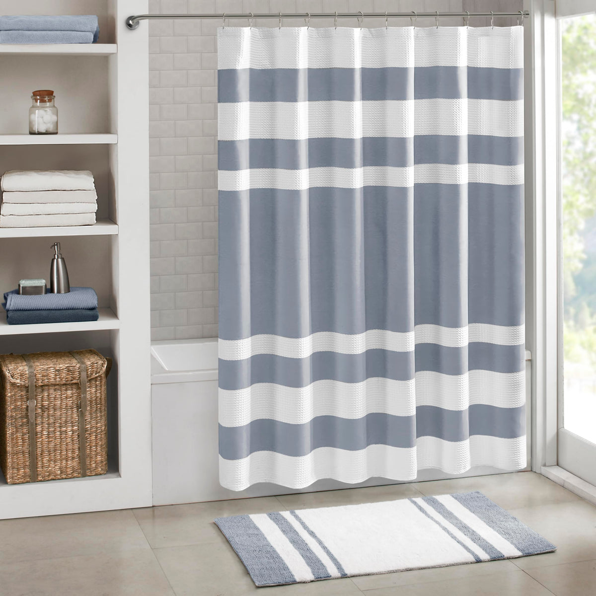 Madison Park Arbor Waffle Shower Curtain for Bathroom, 72 x 72, Beige