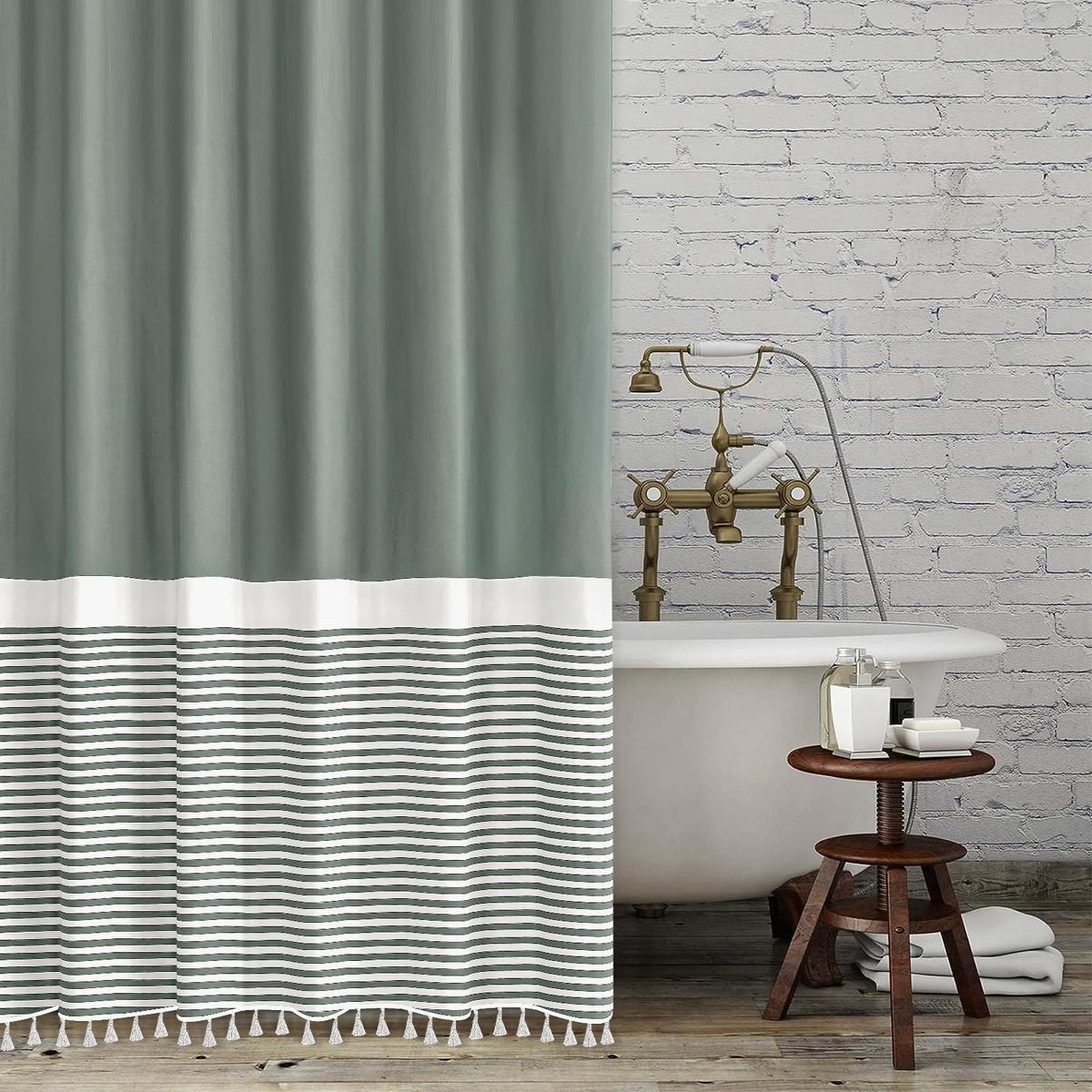 Seasonwood Black and White Shower Curtain Striped with Tassels for Bathroom Decor,Heavy Weighted 72-Inch, 72 x 72