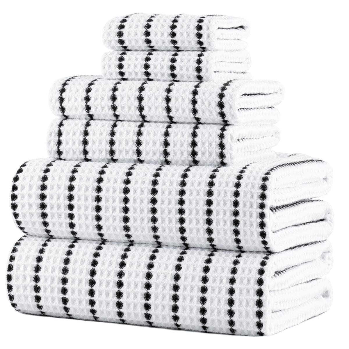 POLYTE 430 GSM Poly Blend Microfiber Quick Dry Waffle Bath Towel Set of 6
