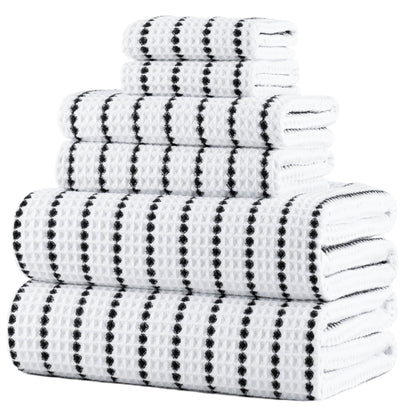 POLYTE 430 GSM Poly Blend Microfiber Quick Dry Waffle Bath Towel Set of 6