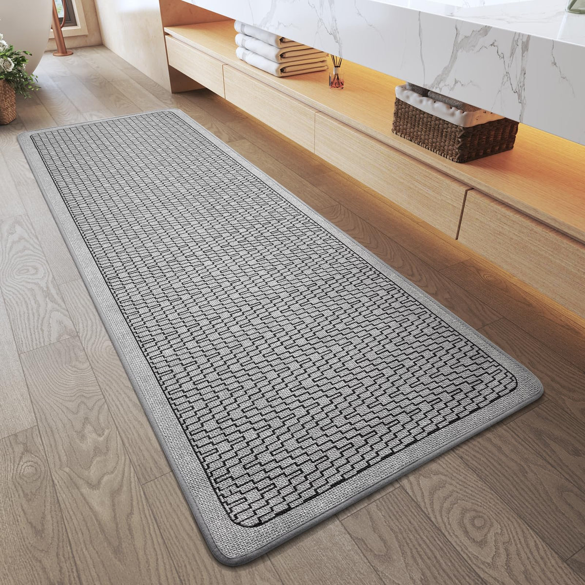 YDKGL Half Circle Bath Mat, Non Slip Thin Bathroom Rugs, Brown 16x24