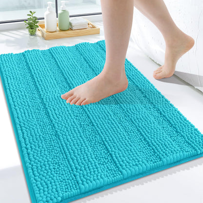 Grandaily Chenille Striped Bathroom Rugs 36x24, Extra Thick and Absorbent Bath Mats, Non-Slip Soft Plush Shaggy Shower Carpet, Machine Wash Dry, Bath Rug for Bathroom, (Large, Light Grey)