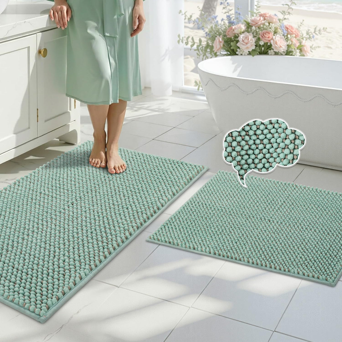 BSICPRO Bathroom Rugs Set 2 Piece, Light Blue, 20"x32" + 16"x24"