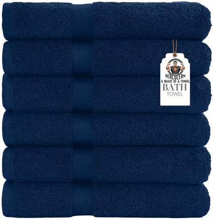 HERCULEAN Premium Bath Towels 24 x 48 Pack of 6 | Quick Dry and Highly Absorbent | 100% Cotton Terry Towels for Bathroom - Perfect for Shower - Pool and Spa - Luxury Soft Towels - Charcoal Grey