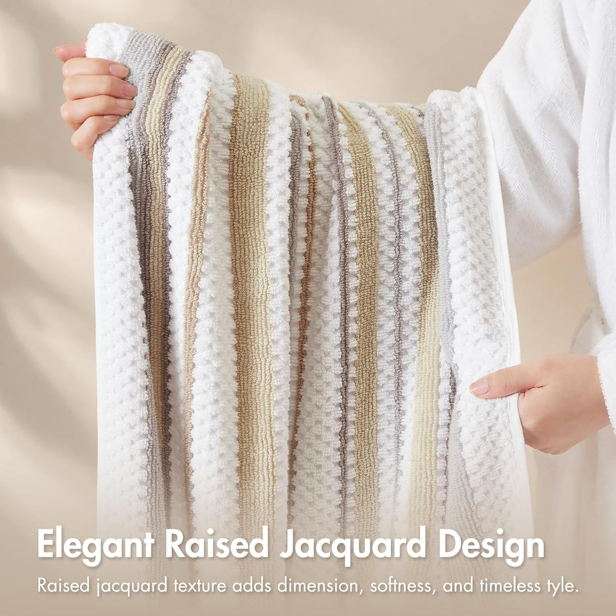 Madison Park Sutton Stripe 6 Piece Cotton Bath Towel Set, Neutral