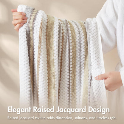 Madison Park Sutton Stripe 6 Piece Cotton Bath Towel Set, Neutral