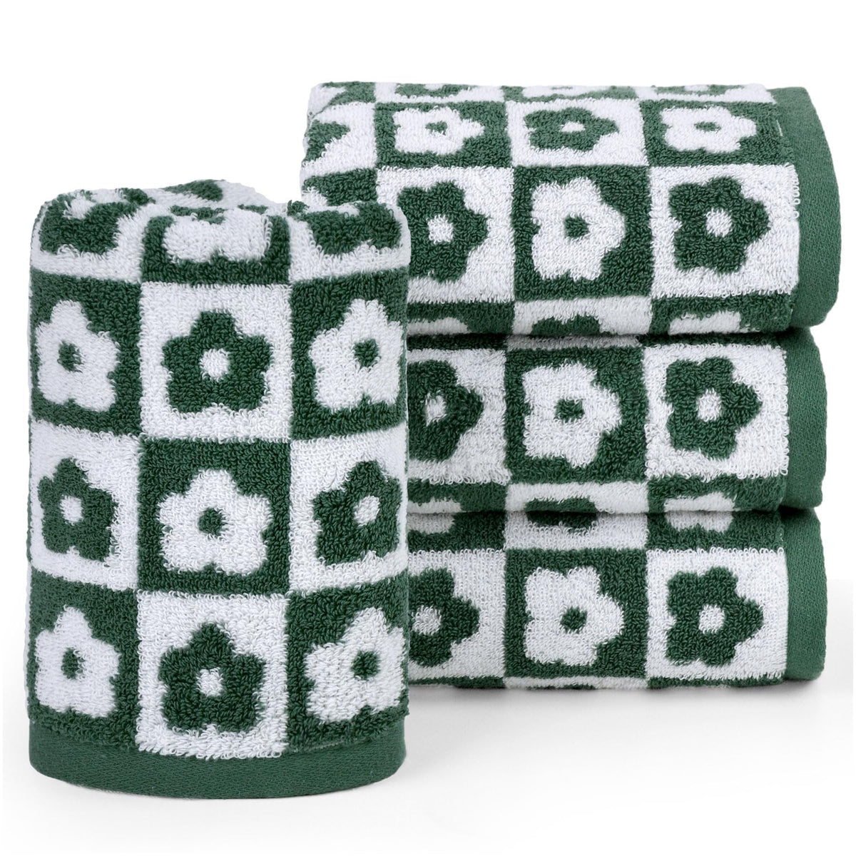 Jacquotha Pink Checkered Floral Hand Towels