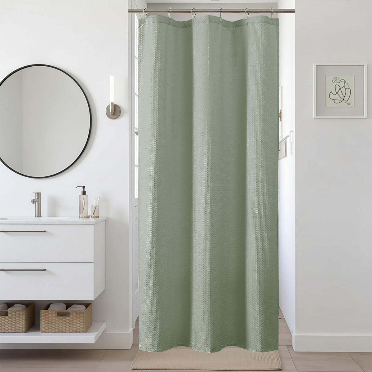 Pink Shower Curtain 72 Inch Length 1 Piece, Waffle Embossed Textured Soft Fabric Hotel Shower Curtain for Bathroom, Modern Polyester Water Repellent Machine Washable Bath Decor, 72Wx72L Inches