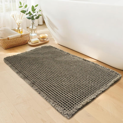 Waffle Bath Mat, Boho Bathroom Rugs Non Slip Washable, 18" x 30"